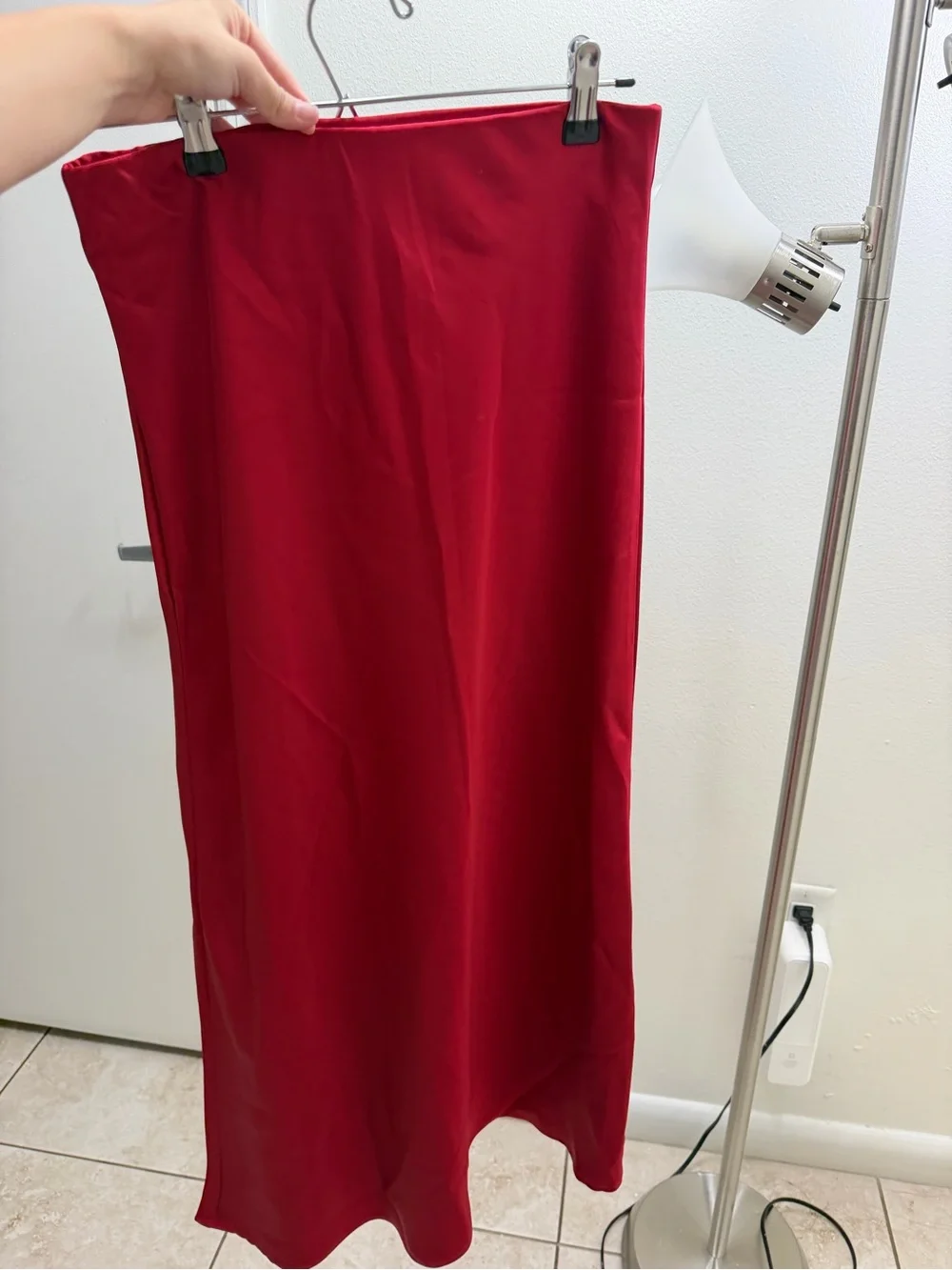 Women’s Red Midi Skirt - Classic Straight Silhouette Stain